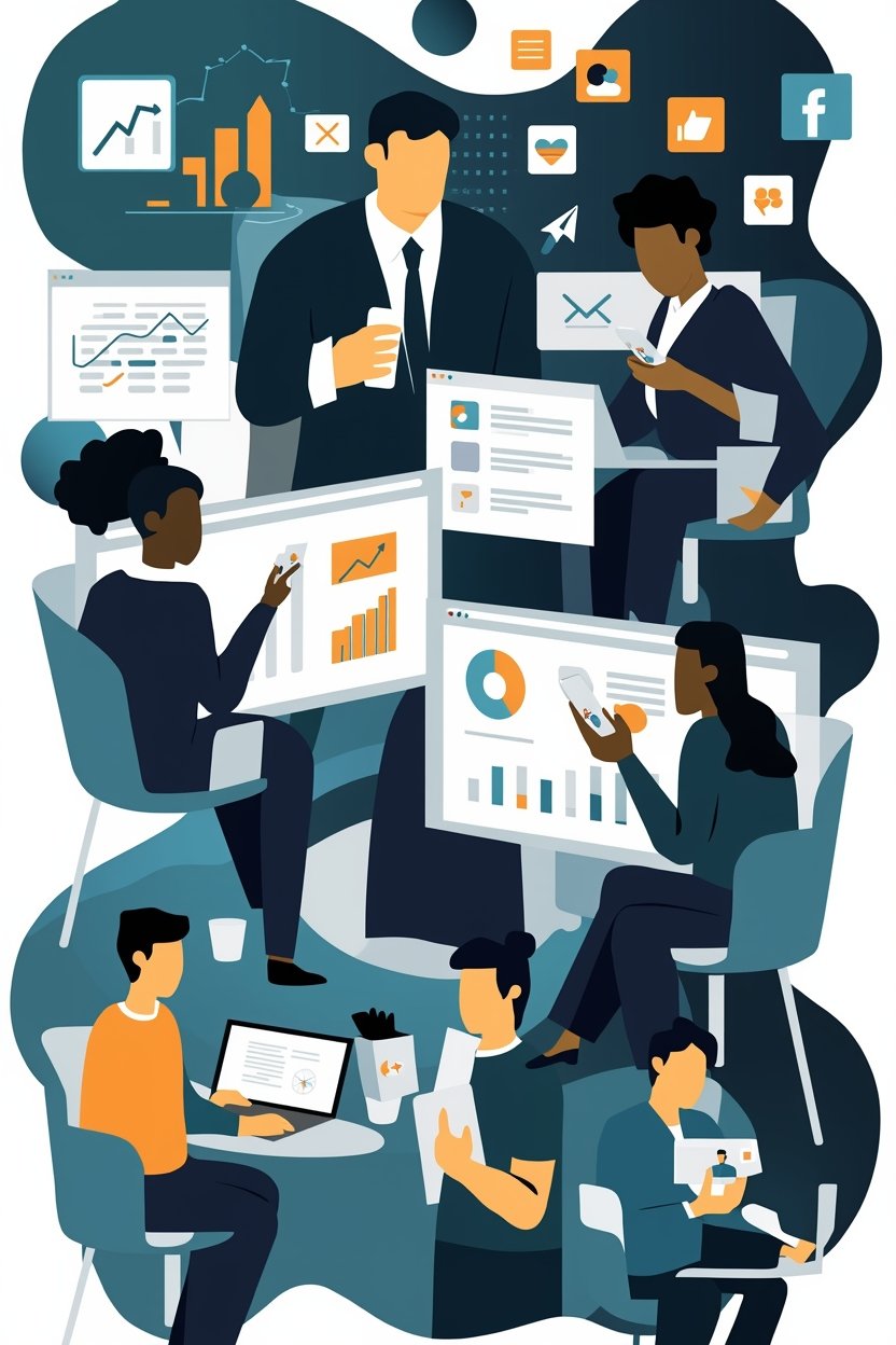 lucid origin Modern flat illustration of digital marketing agency team. Diverse people workin 0 4