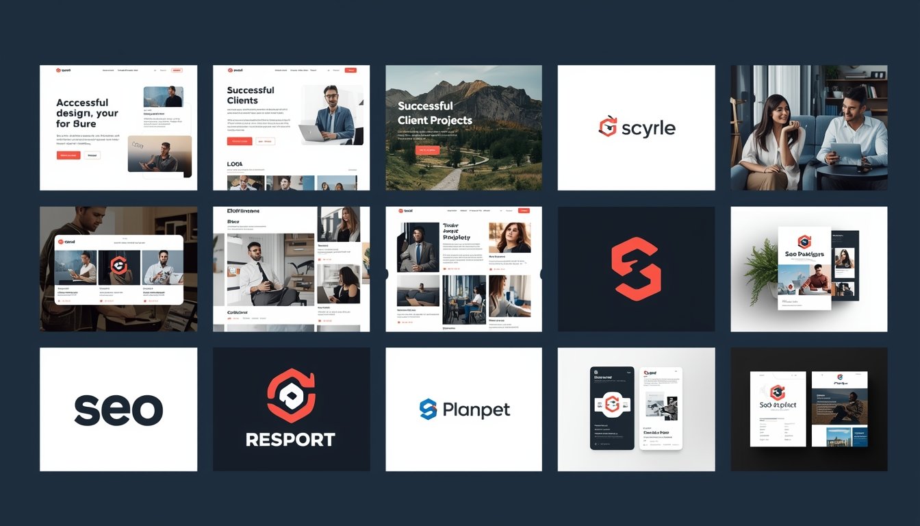 lucid origin Professional cover image showing montage of successful client projects. Website 0